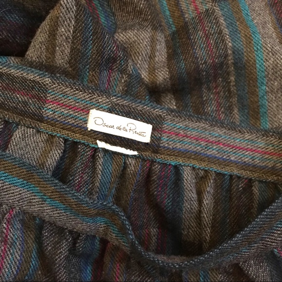 Vintage Oscar de la Renta black grey blue plaid wool button down midi skirt - Picture 7 of 8